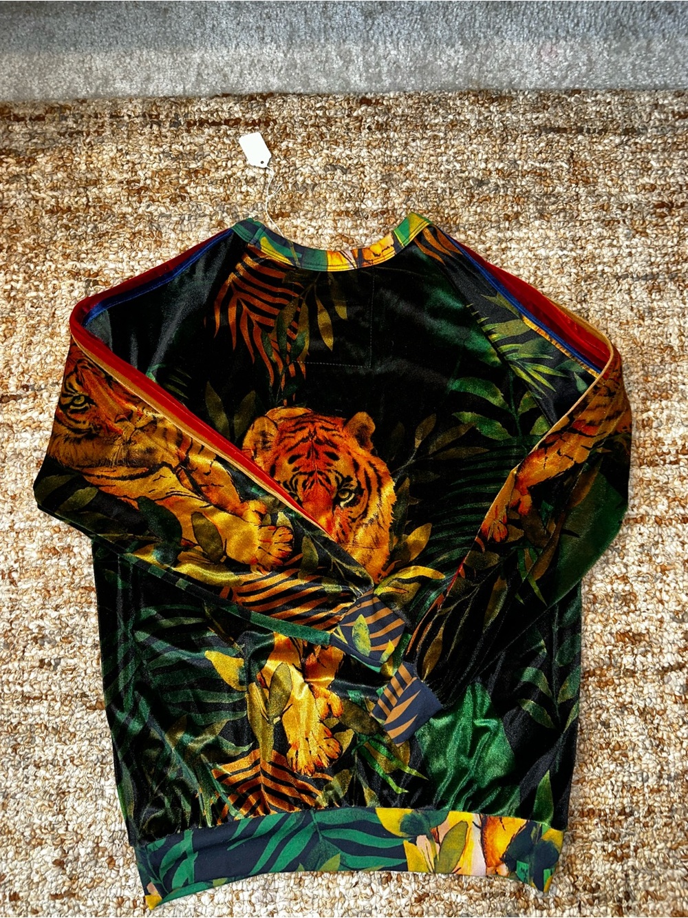Aviator Nation Green Tiger Graphic Velvet Sweatshirt with Red Stripes - Picture 4 of 4